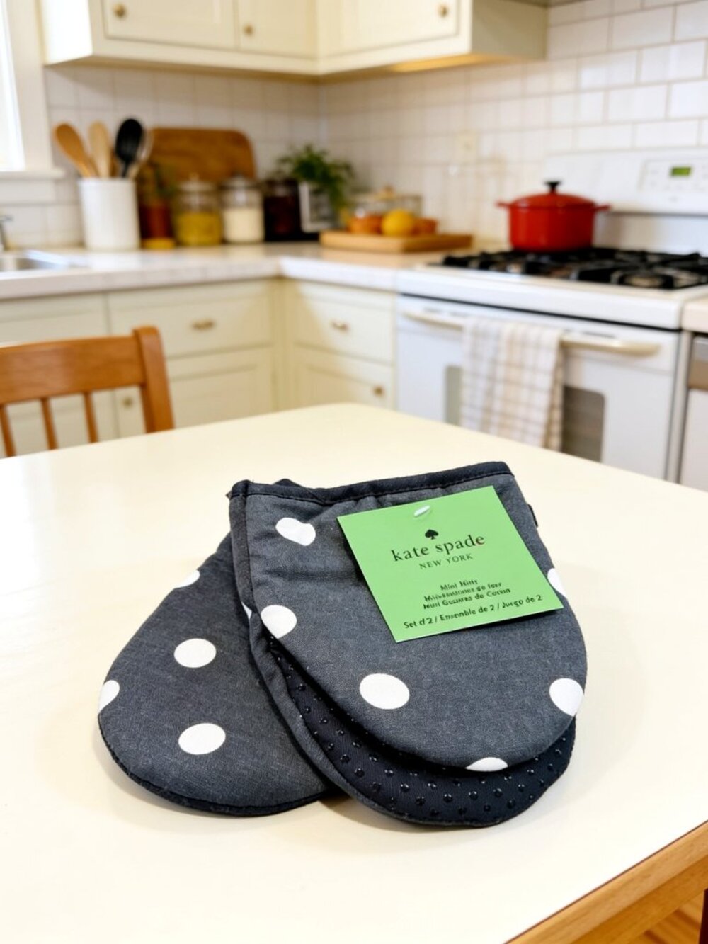 Set of 2 Kate Spade Black and White Polka Dot Mini Oven Mitts